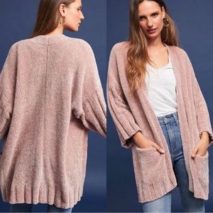 Cozy Anthropologie Chenille Cardigan Dusty Rose